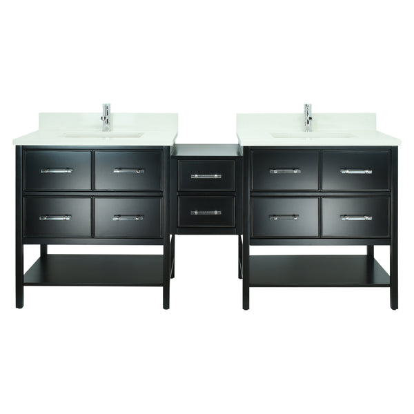 86" Black Gemma Vanity with Silk White Quartz