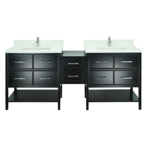 86" Black Gemma Vanity with Silk White Quartz