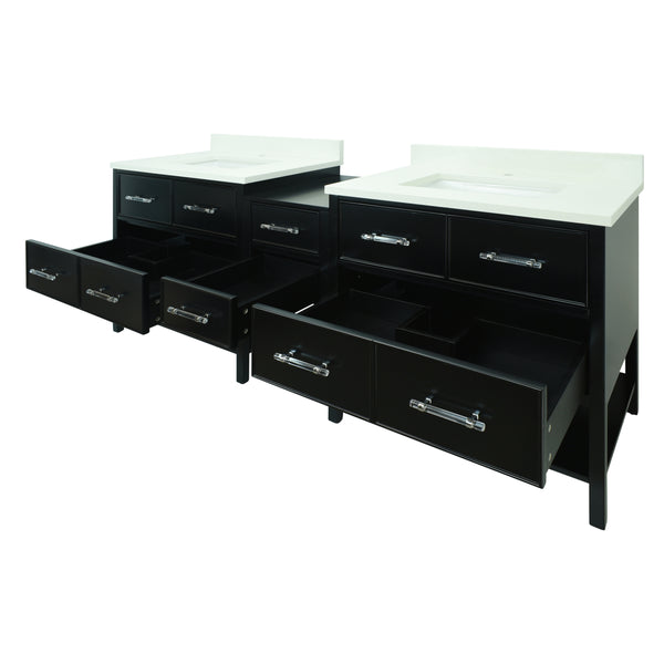 86" Black Gemma Vanity with Silk White Quartz
