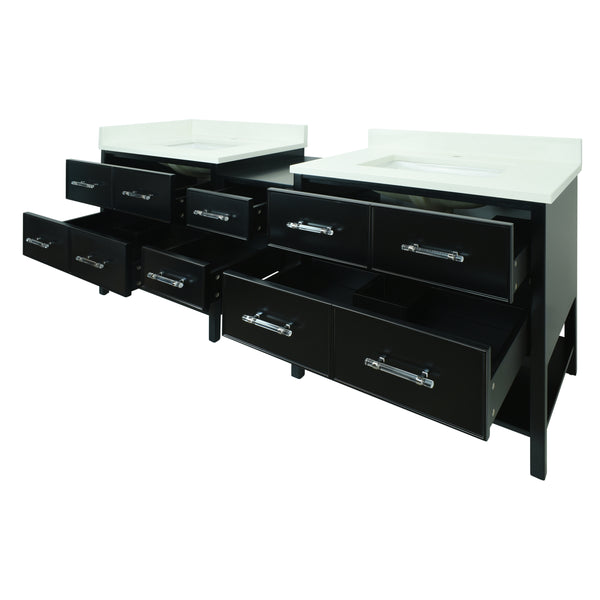 86" Black Gemma Vanity with Silk White Quartz
