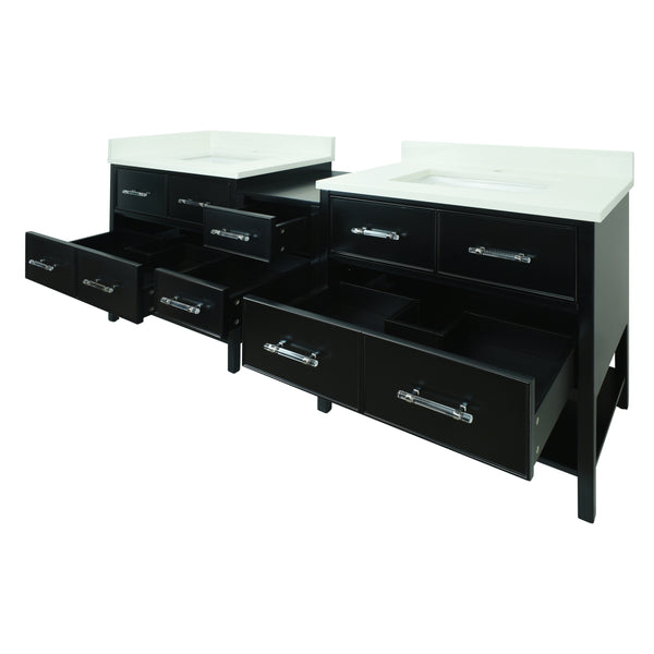 86" Black Gemma Vanity with Silk White Quartz