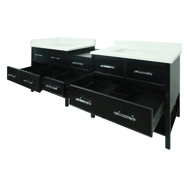 86" Black Gemma Vanity with Silk White Quartz