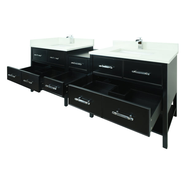 86" Black Gemma Vanity with Silk White Quartz