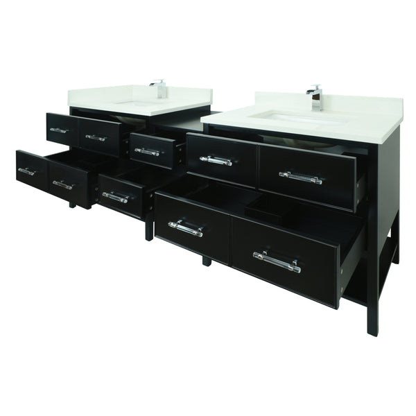 86" Black Gemma Vanity with Silk White Quartz