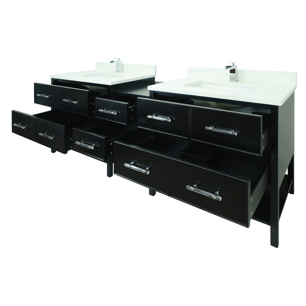 86" Black Gemma Vanity with Silk White Quartz