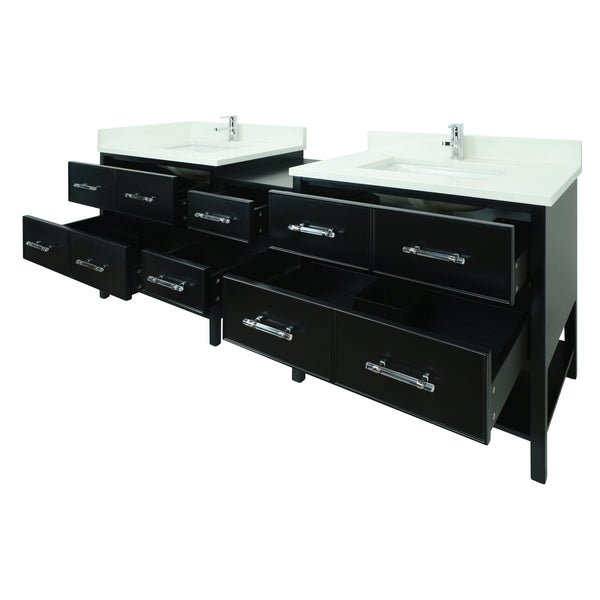 86" Black Gemma Vanity with Silk White Quartz