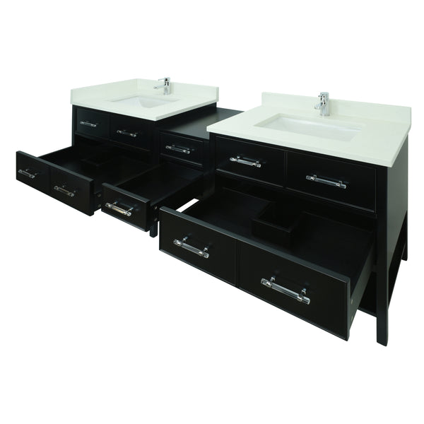 86" Black Gemma Vanity with Silk White Quartz