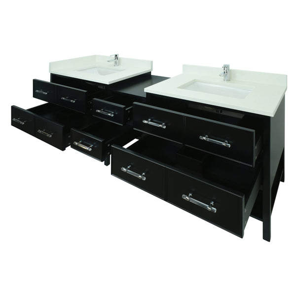 86" Black Gemma Vanity with Silk White Quartz