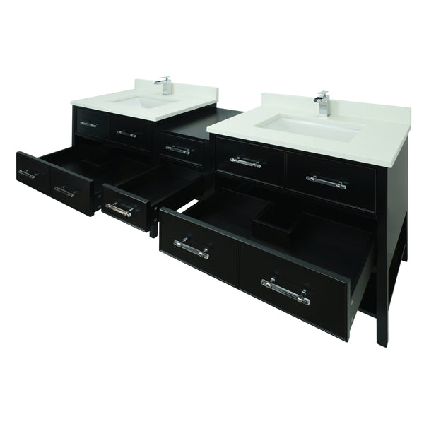 86" Black Gemma Vanity with Silk White Quartz