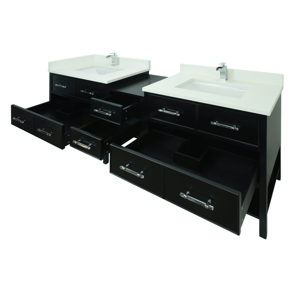 86" Black Gemma Vanity with Silk White Quartz