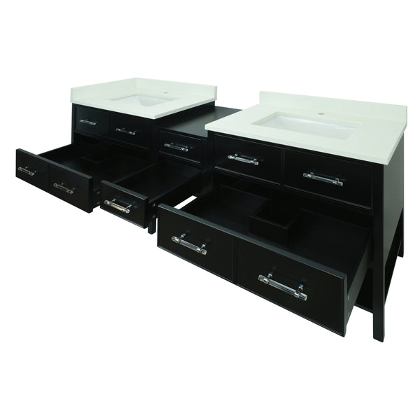 86" Black Gemma Vanity with Silk White Quartz