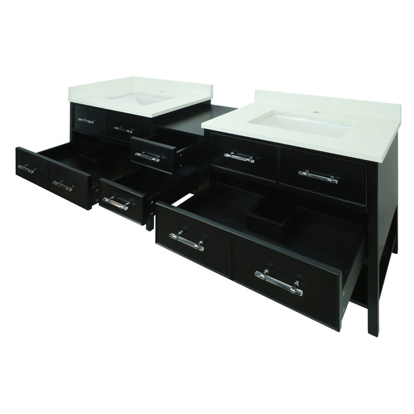 86" Black Gemma Vanity with Silk White Quartz
