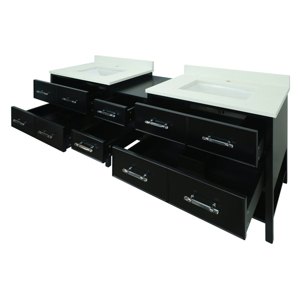 86" Black Gemma Vanity with Silk White Quartz