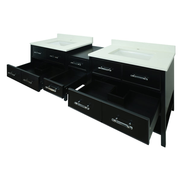 86" Black Gemma Vanity with Silk White Quartz