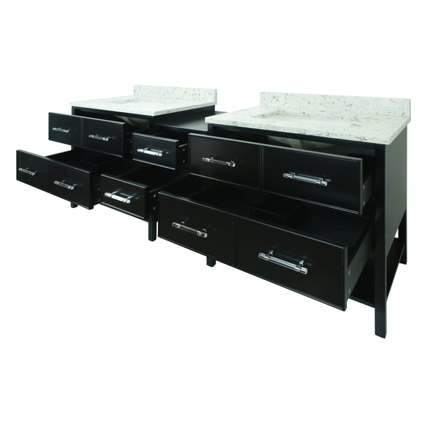 74" Black Gemma Vanity with Milky Way Quartz