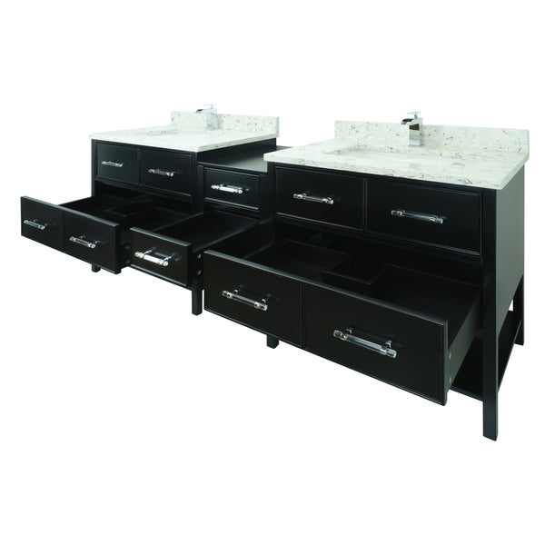 74" Black Gemma Vanity with Milky Way Quartz