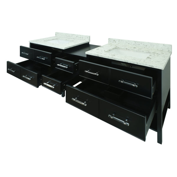 74" Black Gemma Vanity with Milky Way Quartz