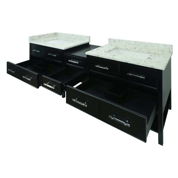 74" Black Gemma Vanity with Milky Way Quartz