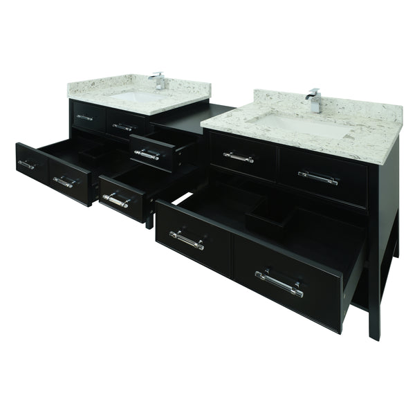 74" Black Gemma Vanity with Milky Way Quartz