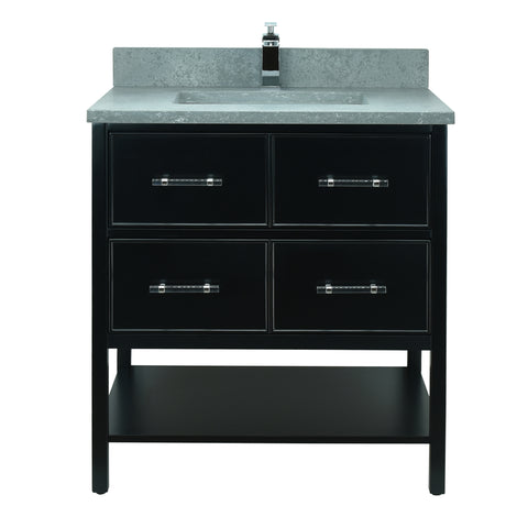 30" Black Gemma Vanity with Concrete Leather Quartz