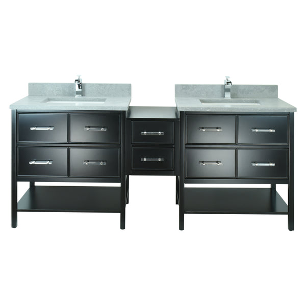 74" Black Gemma Vanity with Concrete Leather Quartz