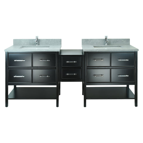 74" Black Gemma Vanity with Concrete Leather Quartz