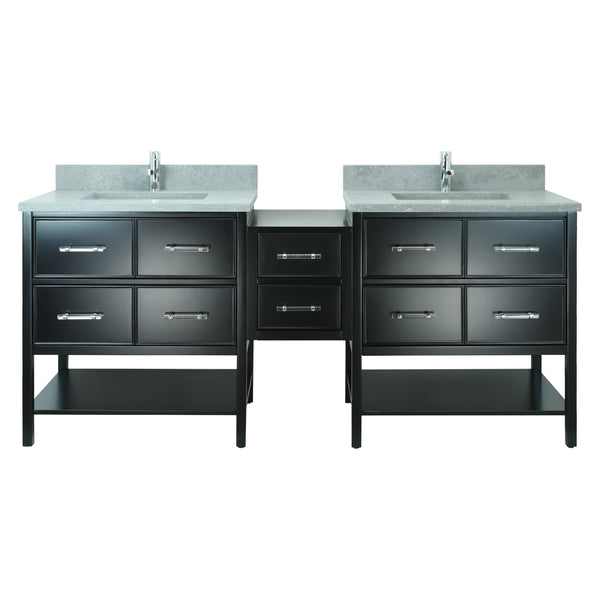74" Black Gemma Vanity with Concrete Leather Quartz