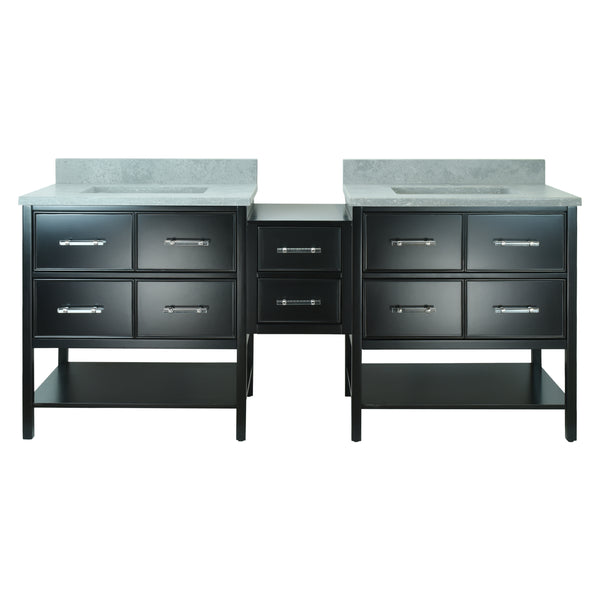 74" Black Gemma Vanity with Concrete Leather Quartz