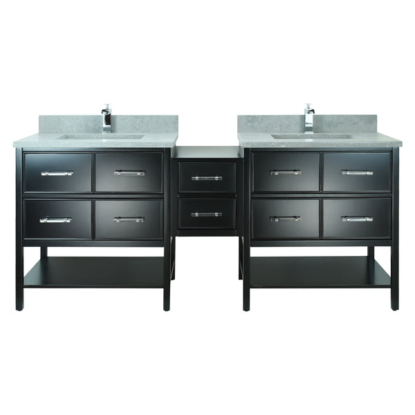 74" Black Gemma Vanity with Concrete Leather Quartz