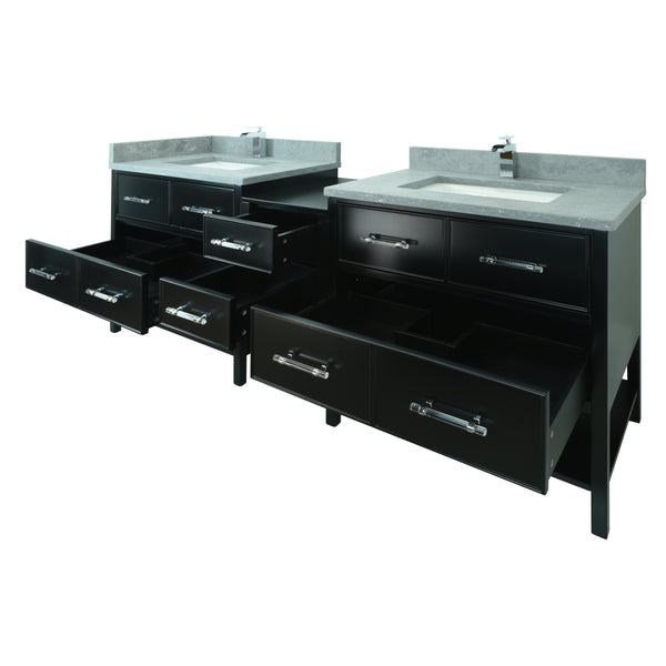 74" Black Gemma Vanity with Concrete Leather Quartz