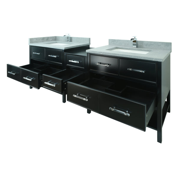 74" Black Gemma Vanity with Concrete Leather Quartz