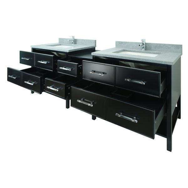 74" Black Gemma Vanity with Concrete Leather Quartz