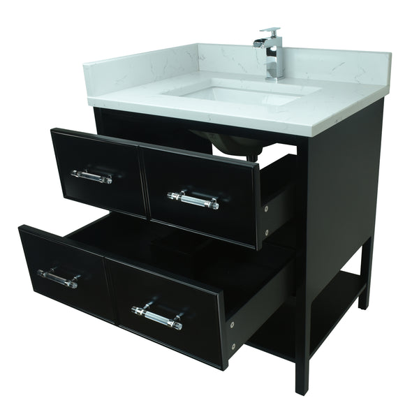 30" Black Gemma Vanity with Carrera Quartz