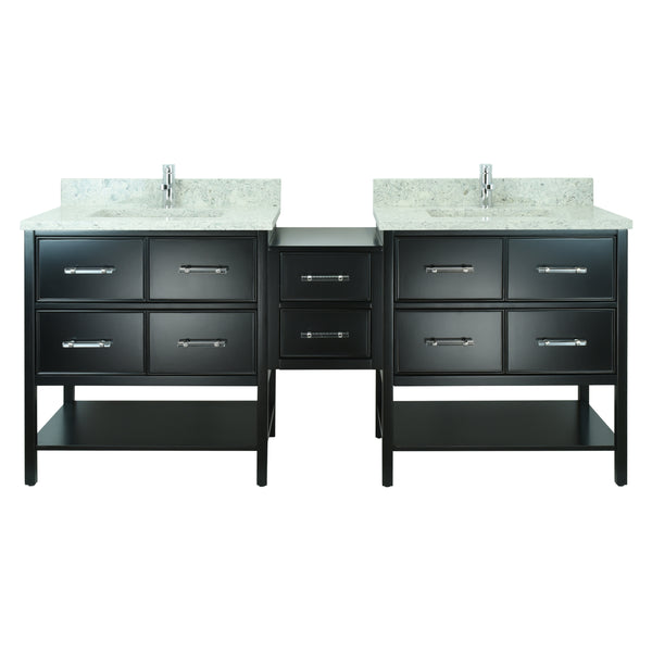 74" Black Gemma Vanity with Topaz Quartz