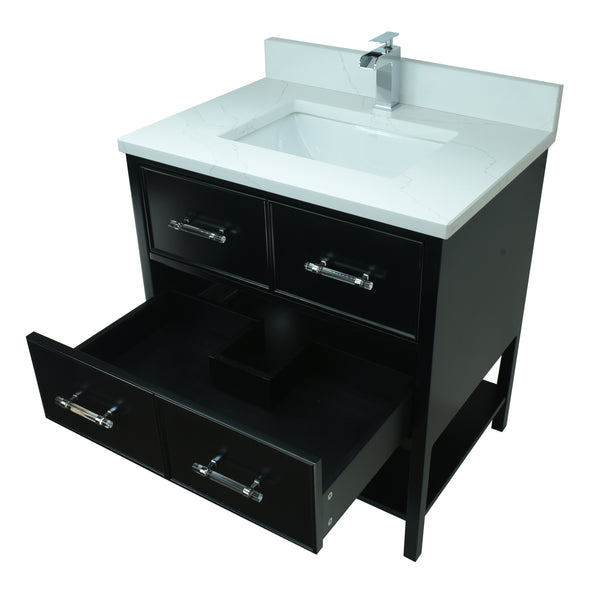 30" Black Gemma Vanity with Classic Calcutta Quartz