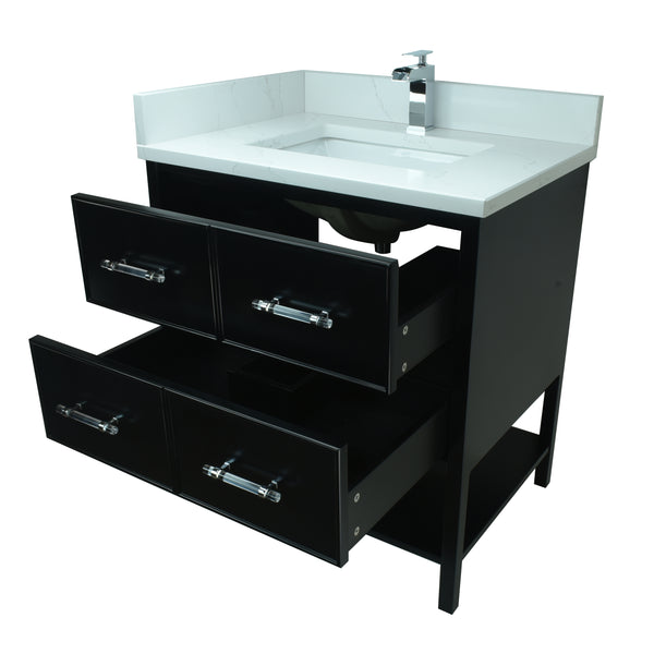 30" Black Gemma Vanity with Classic Calcutta Quartz