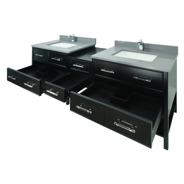 74" Black Gemma Vanity with Crystal Grey Quartz