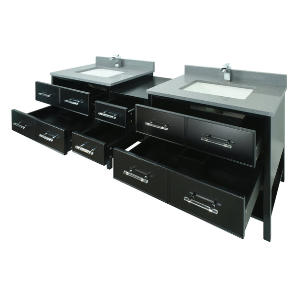 74" Black Gemma Vanity with Crystal Grey Quartz
