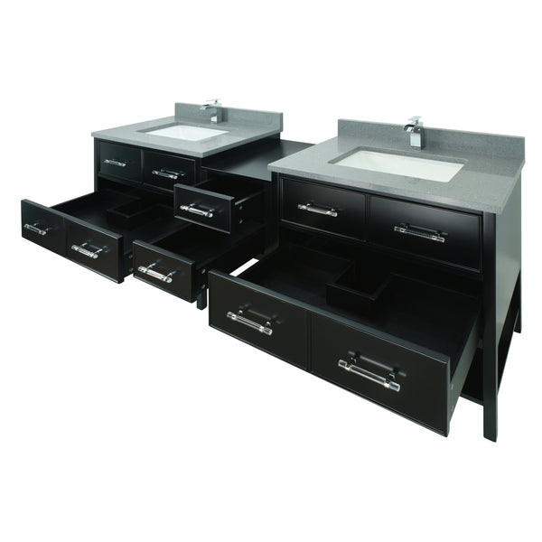 74" Black Gemma Vanity with Crystal Grey Quartz