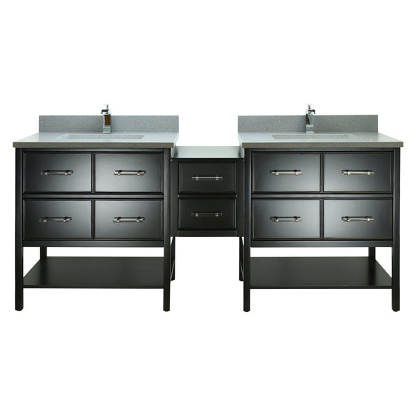 74" Black Gemma Vanity with Crystal Grey Quartz