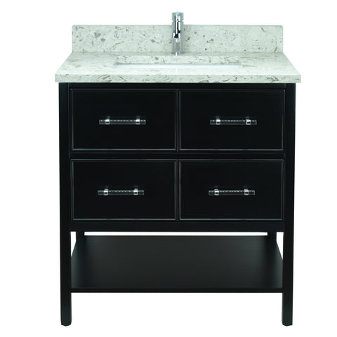 30" Black Gemma Vanity with Milky Way Quartz