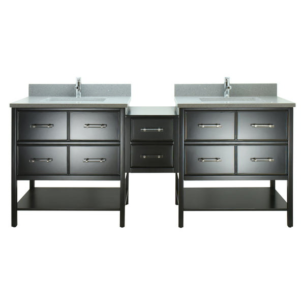 62" Black Gemma Vanity with Crystal Grey Quartz