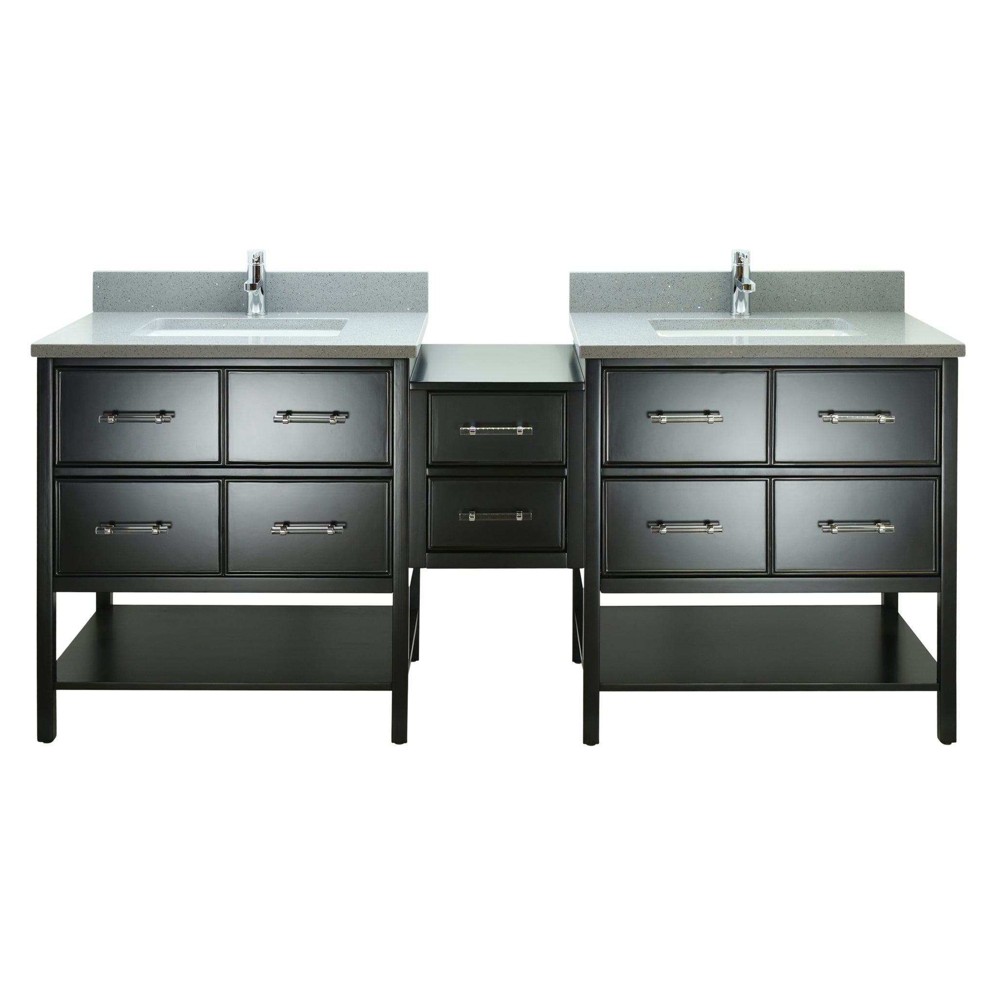 74" Black Gemma Vanity with Crystal Grey Quartz