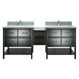 74" Black Gemma Vanity with Crystal Grey Quartz