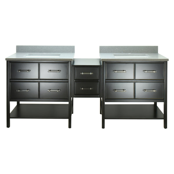 74" Black Gemma Vanity with Crystal Grey Quartz