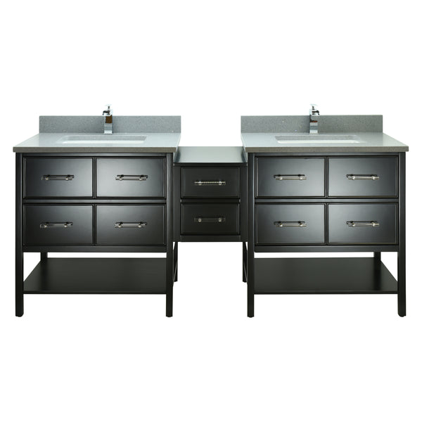 74" Black Gemma Vanity with Crystal Grey Quartz