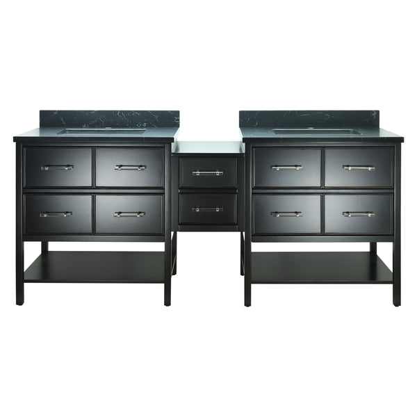 86" Black Gemma Vanity with Moonlight Black Quartz