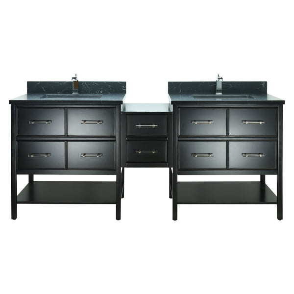 86" Black Gemma Vanity with Moonlight Black Quartz