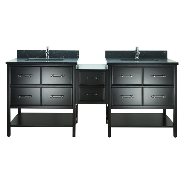 74" Black Gemma Vanity with Moonlight Black Quartz