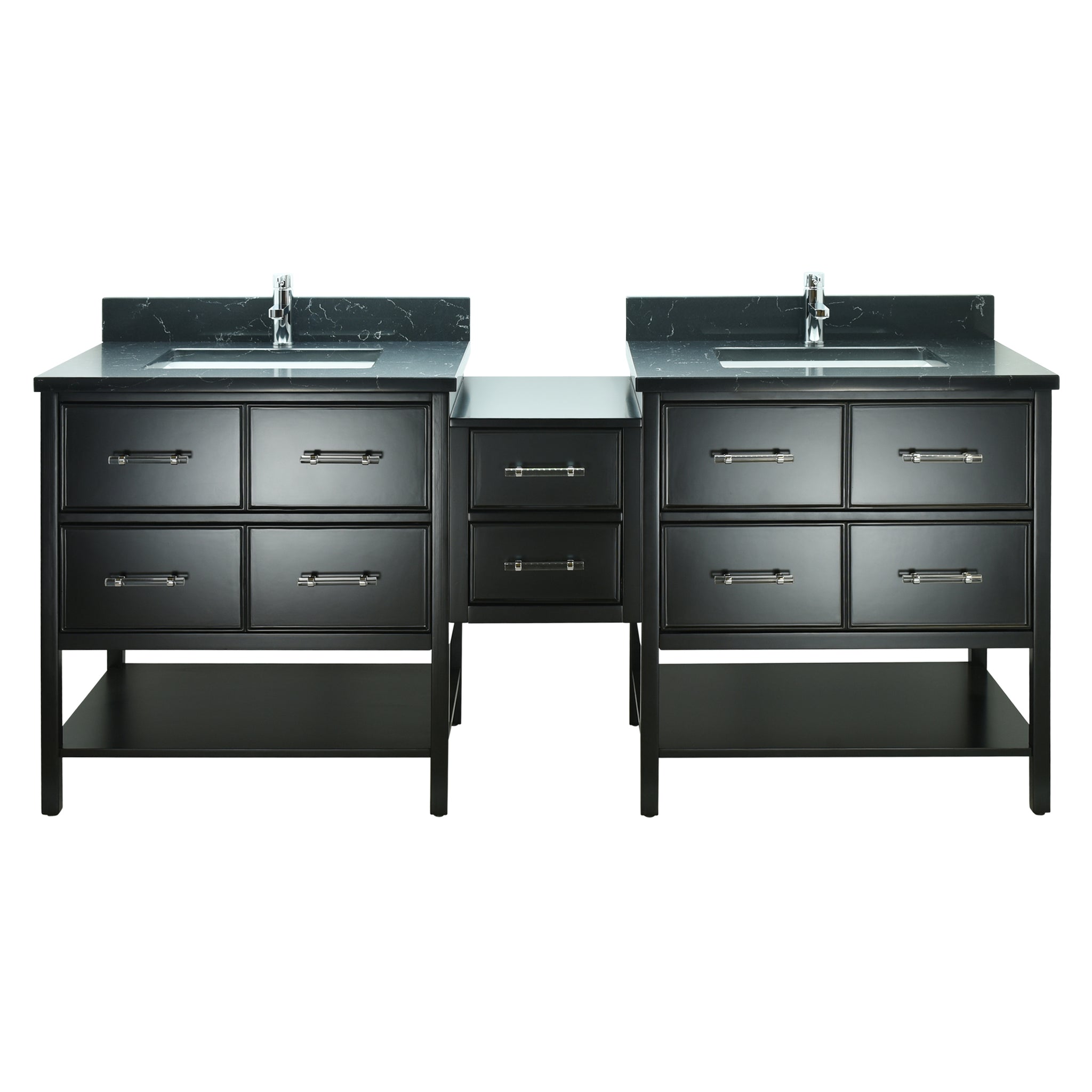 74" Black Gemma Vanity with Moonlight Black Quartz